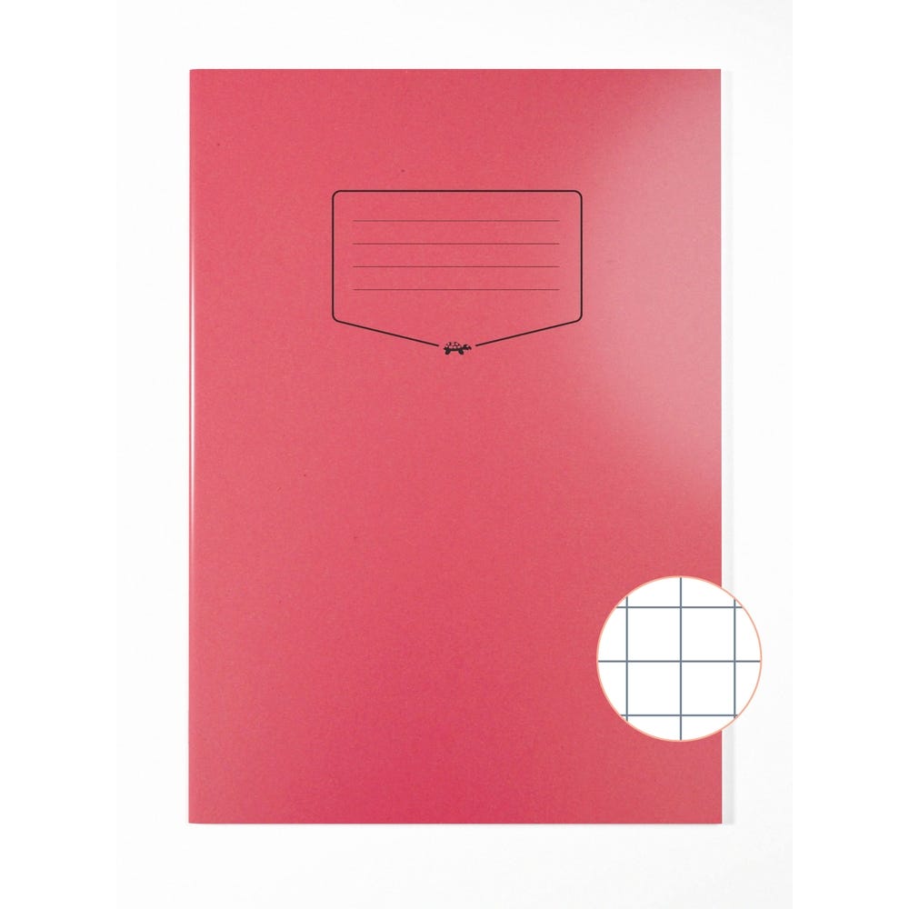 Premium A4 Exercise Book 10mm Squared 80 Page Box of 50 Red