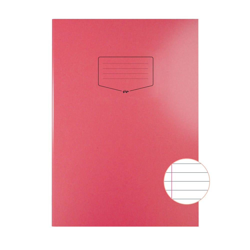 Premium A4+ Exercise Book 8mm+ Margin 80 Page Box of 50 Red