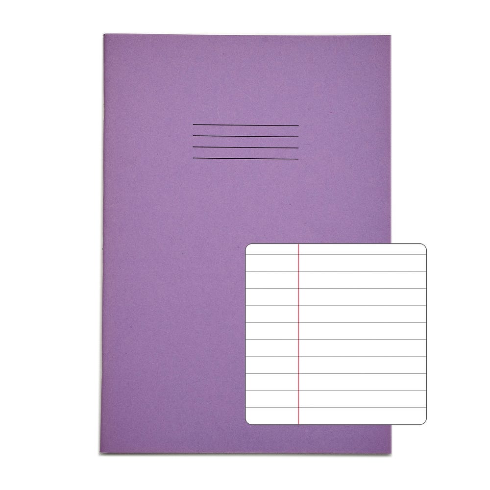 Classic A4 Exercise Book 8mm+ Margin 96 Page Box of 50 Purple