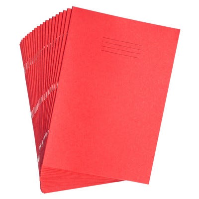 A4 Tinted Exercise Book Cream Pages 8mm+ Margin 48 Page Pack of 10 Red