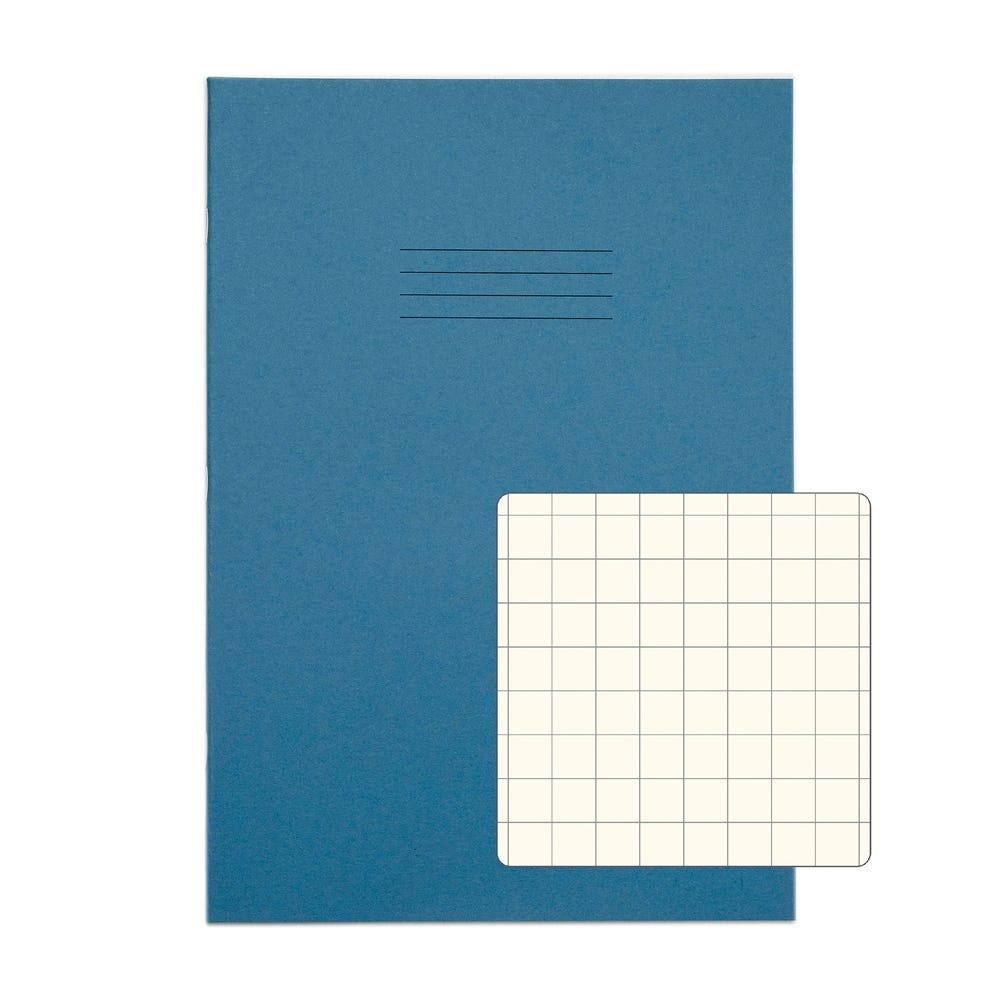 A4 Tinted Exercise Book Cream Page 10mm Squared 48 Page Pack of 10 Blue