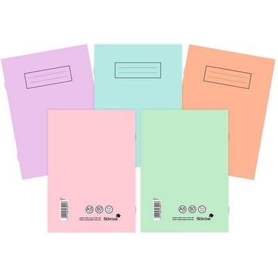 Silvine Stapled Pastel Colour Notebooks, A5, Pack 10