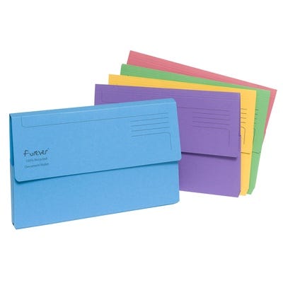 Recycled Document Wallets Foolscap Assorted Colours Pack of 25