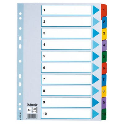 A4 Mylar Reinforced Indexes/Dividers, Numbered 1-10 Set, Each