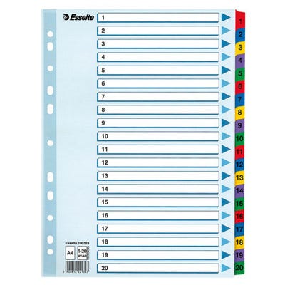 A4 Mylar Reinforced Indexes/Dividers, Numbered 1-20 Set, Each