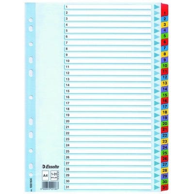 A4 Mylar Reinforced Indexes/Dividers, Numbered 1-31 Set, Each