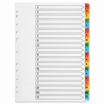 A4 Mylar Reinforced Indexes/Dividers, Alphabetical A-Z Set, Each