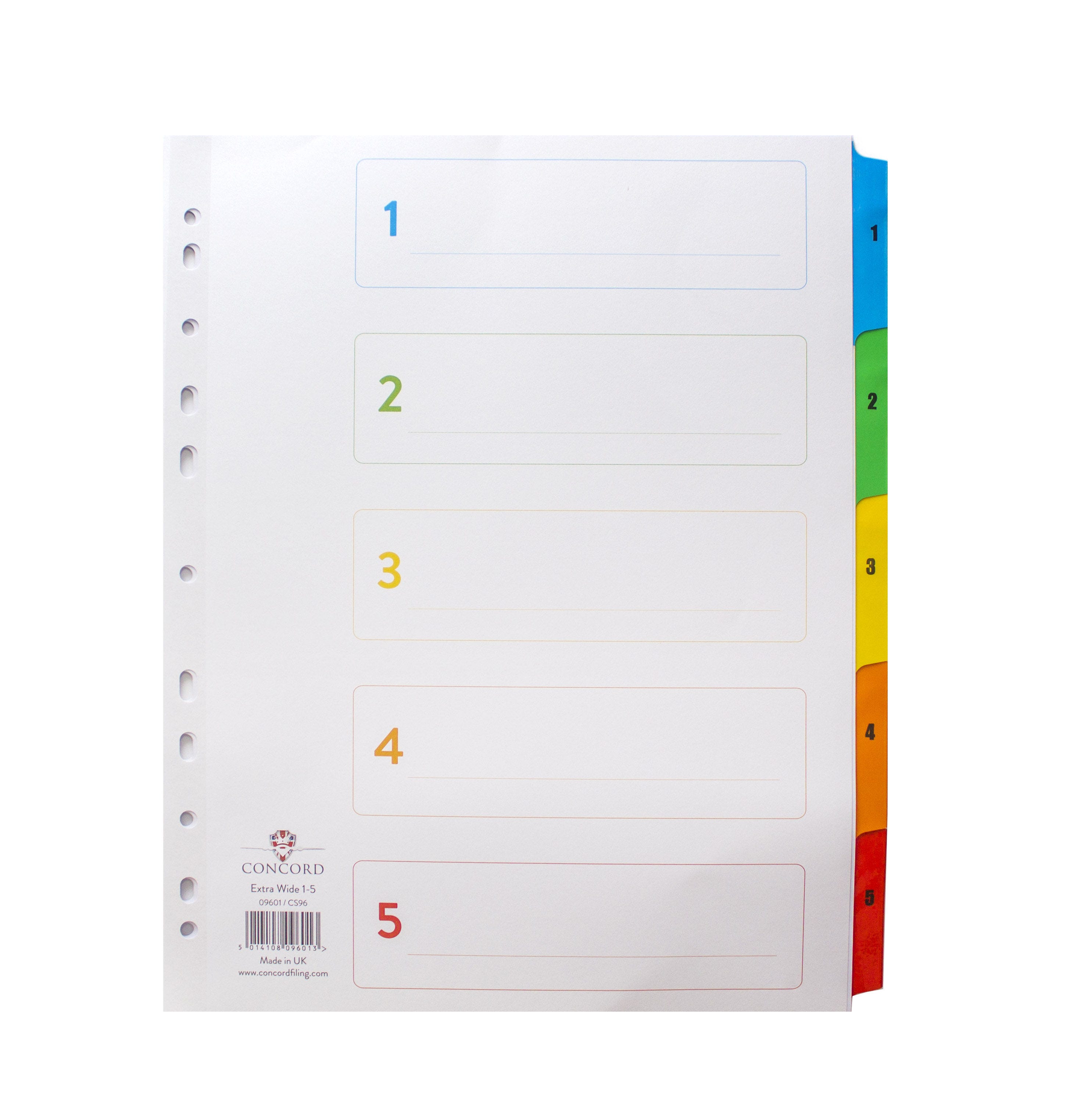 A4 Extra Wide Mylar Reinforced Indexes/Dividers, Numbered 1-5 Set, Each