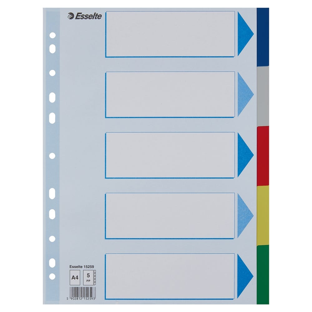 Polypropylene Dividers, A4, 5 Part Set, Each