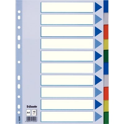 Polypropylene Dividers, A4, 10 Part Set, Each