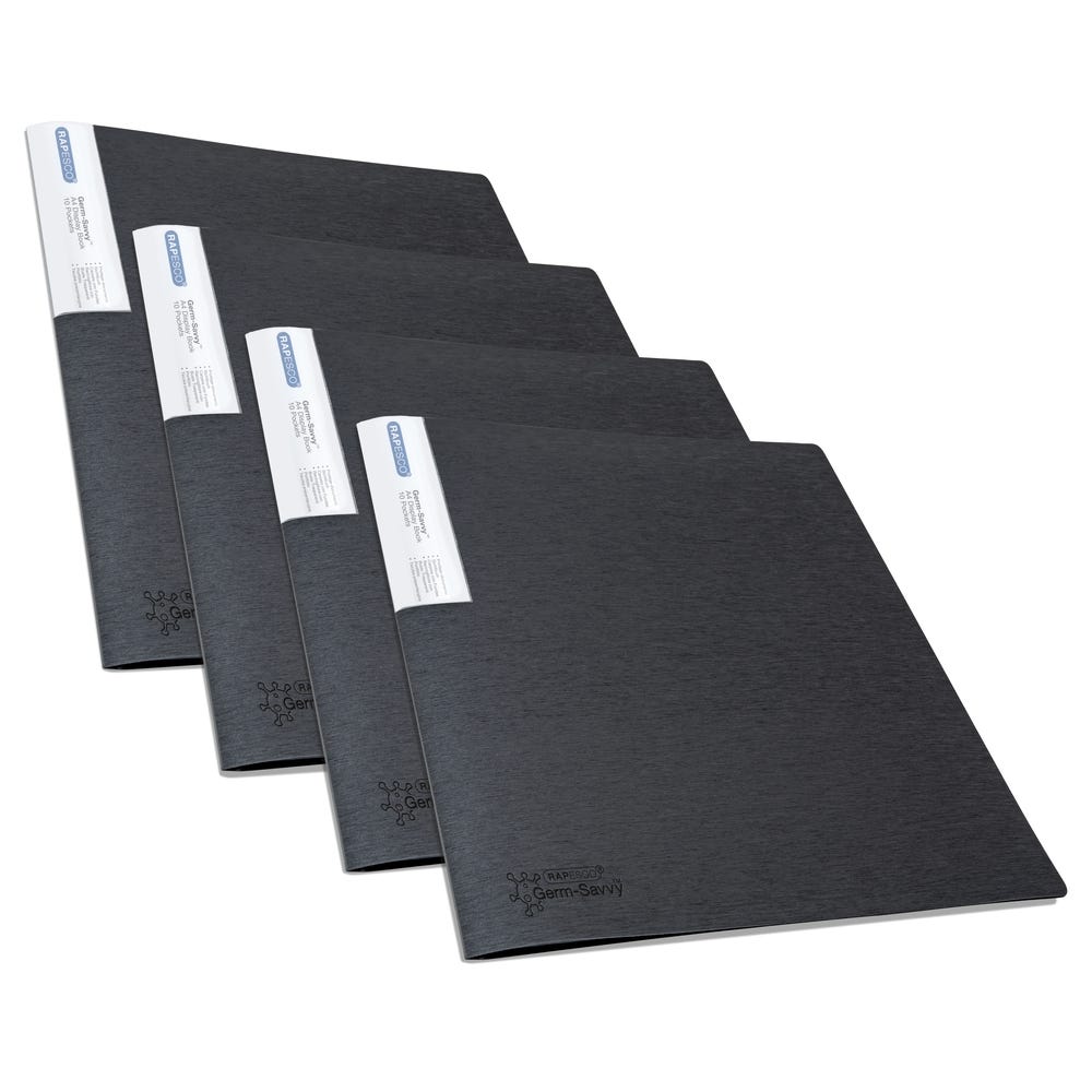A4 Rapesco Germ- Savvy Flexible Display Books 10 Pockets Black Pack of 4