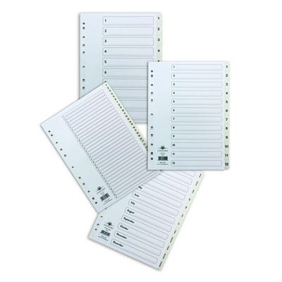 A4 Polypropylene Indexes Numbered 1-12 Set