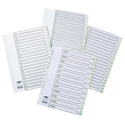 A4 Polypropylene Indexes Numbered 1-10 Set