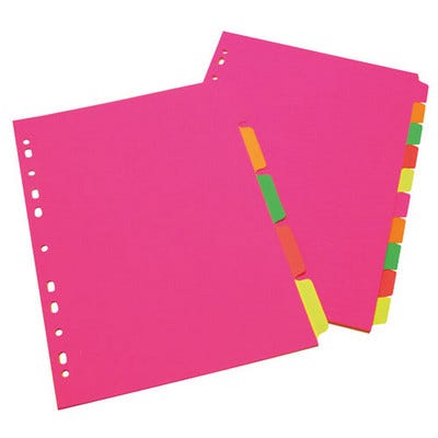 Neon Fluorescent Manila Subject Dividers, A4, 5 Part Set, Each
