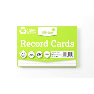 152 x 102mm 100% Recycled White Record Cards Pack 100