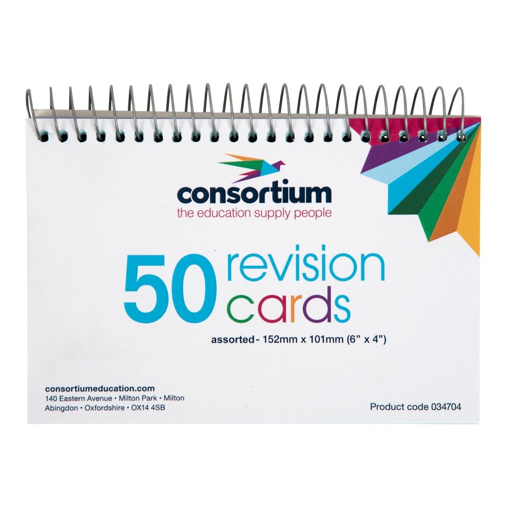 Consortium 152 x 101m Ring Bound Revision Cards 50 Sheets Assorted Colours