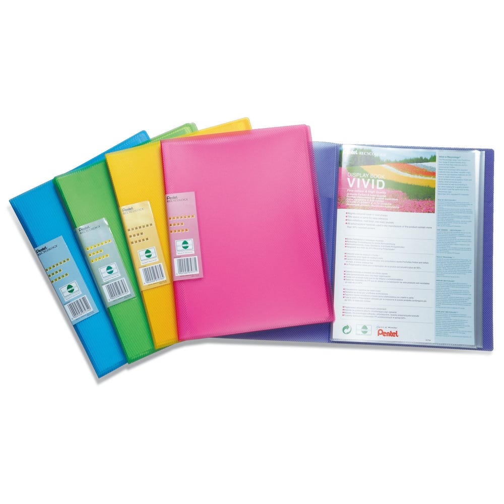 Pentel Vivid Display Books A4 Assorted Colours Pack 5