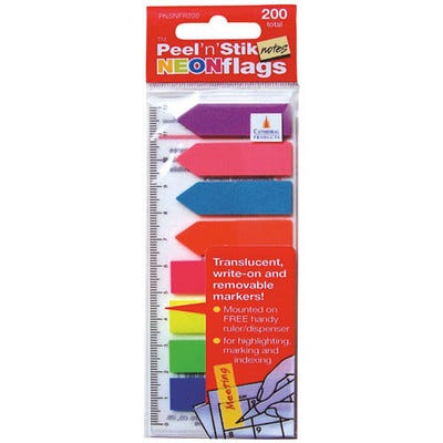 Peel 'n' Stik Removeable Neon Flags, Write-on, Pack 200