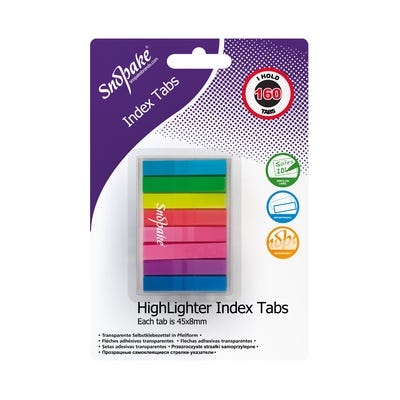 Snopake Re-positionable Index Tab Highlighters, 45 x 8mm, Pack 160