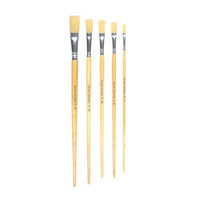 Hog Bristle Long Handle Flat Paint Brushes No.4 Natural Pack of 10