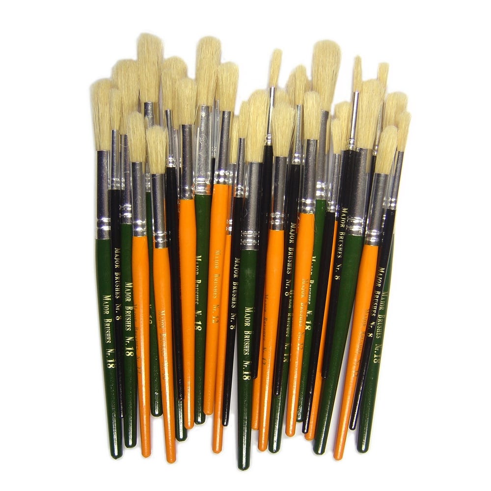 Hog Bristle Short Handle Round Paint Brushes Assorted Pack of 30