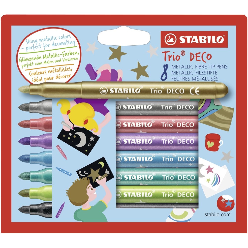 STABILO Trio Deco Metallic Felt Pens, Pack 8