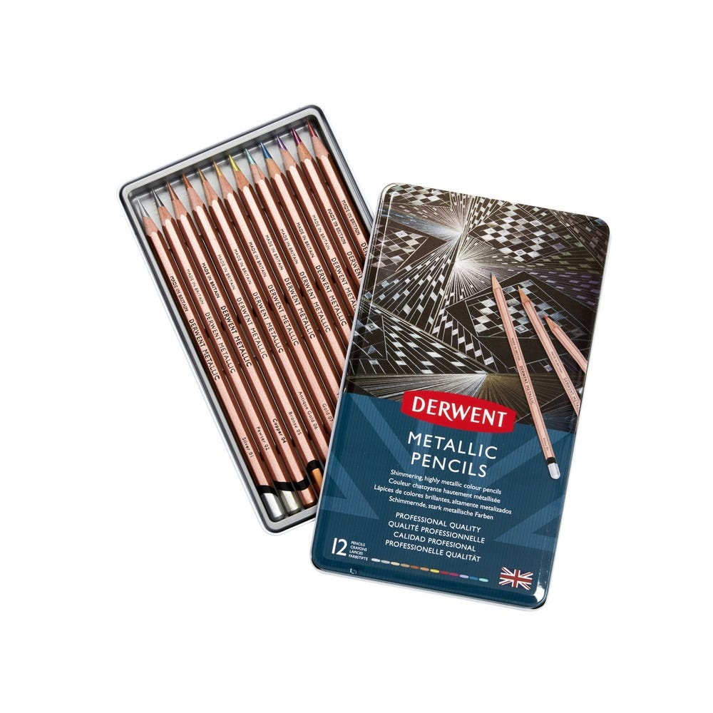 Derwent Metallic Colouring Pencils Tin of 12