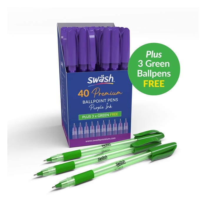 Swash KOMFIGRIP Ballpoint Pens Purple Pack of 40