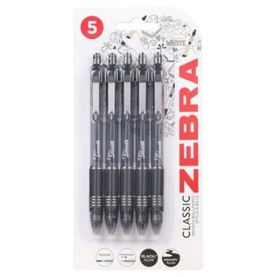 Zebra Z-Grip Smooth Retractable Ballpoint Pens, Black, Pack 5