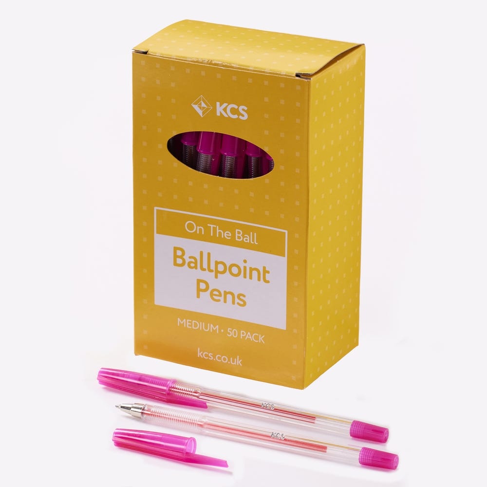 KCS Ballpoint Pens Pink Box of 100