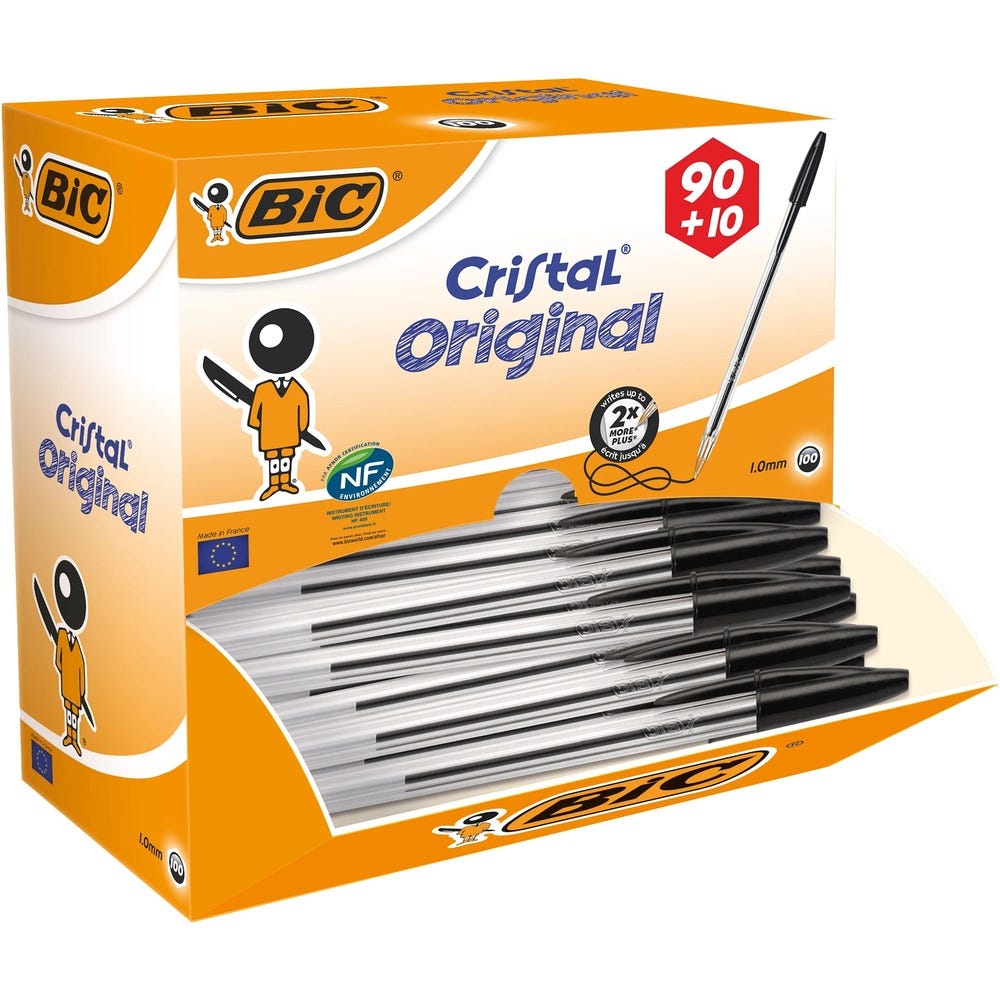 BIC Cristal Original Ballpoint Pens Black Box of 90 + 10 Free