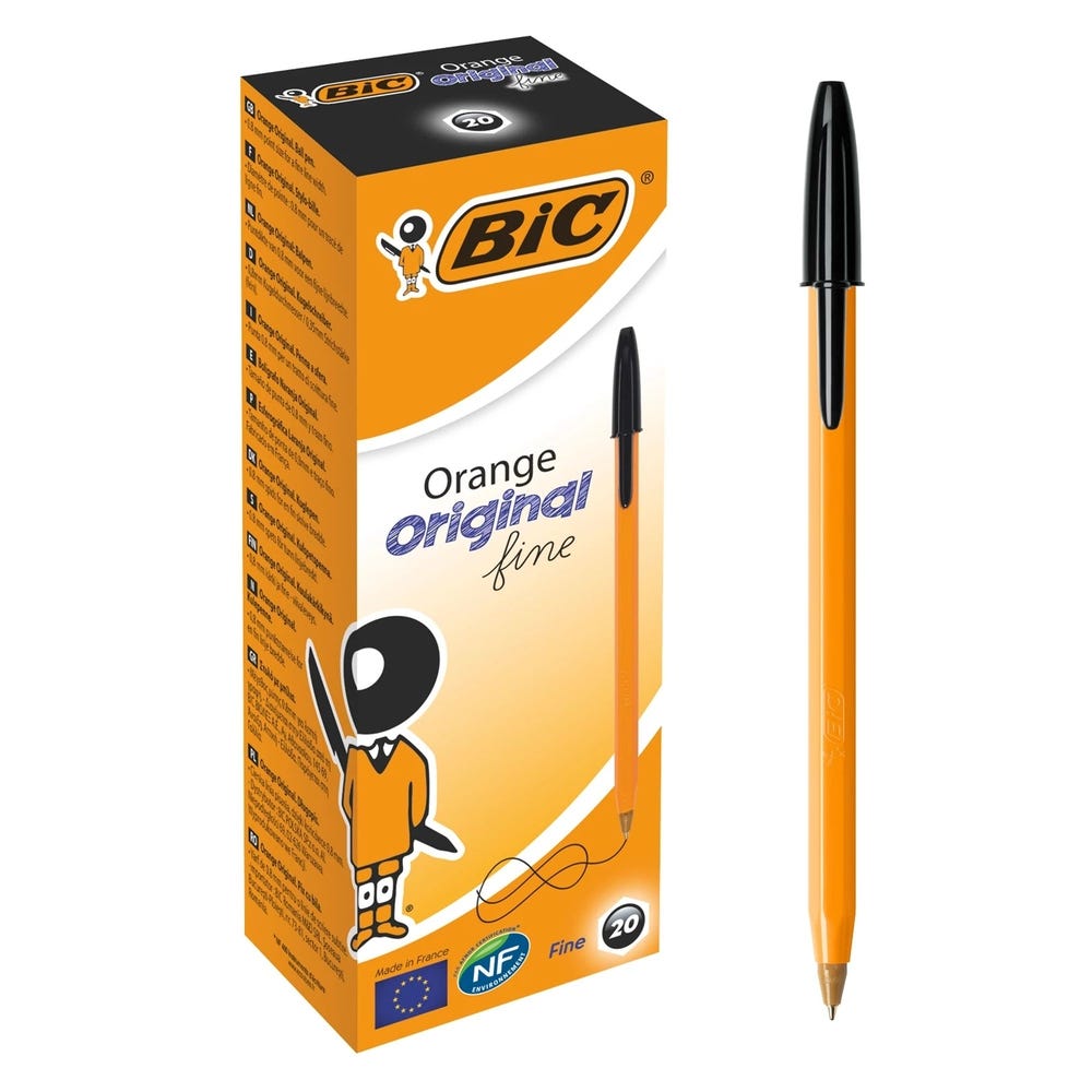 BIC Cristal Orange Fine Ballpoint Pens Black Box of 20