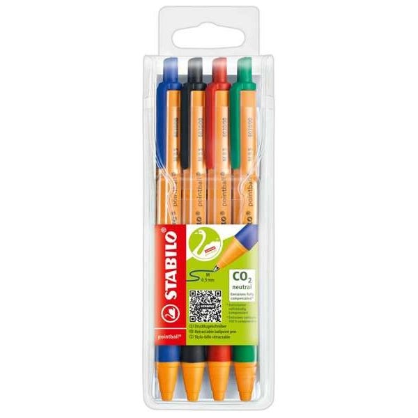 STABILO Pointball Ballpoint Pens Assorted Colours Pack of 4
