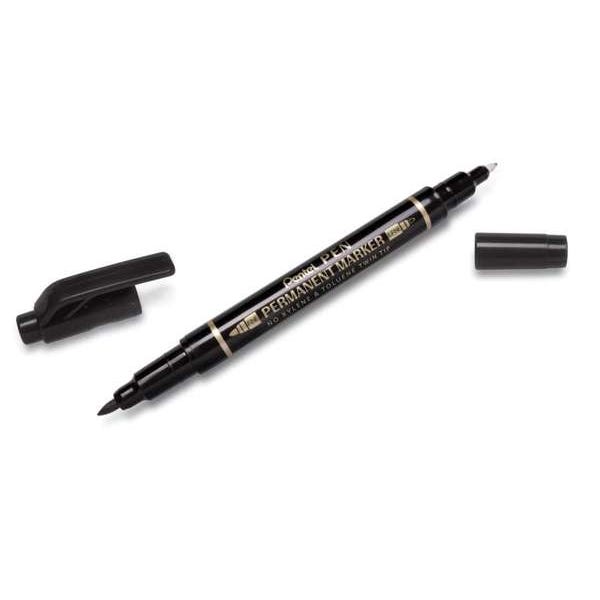 Pentel Twin Permanent Marker Fine/Extra Fine Black Pack 12