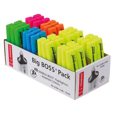 STABILO BOSS ORIGINAL Highlighters 5 Assorted Neon Colours Pack 48