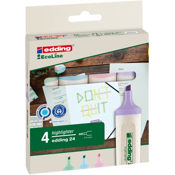 edding 24 EcoLine Highlighters Assorted Pastel Colours Pack of 4