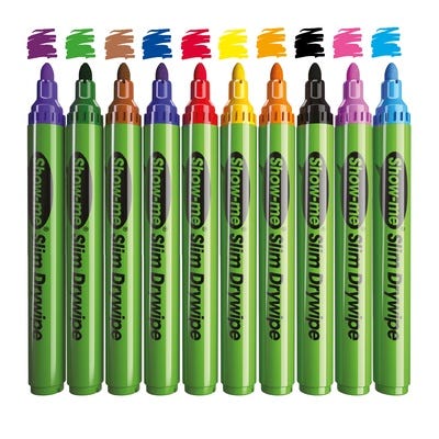 Show-me Slim Drywipe Pens Medium Tip Assorted Colours Pack of 50