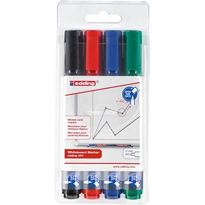 edding 360 Drywipe Markers Bullet Tip Assorted Colours Pack 4