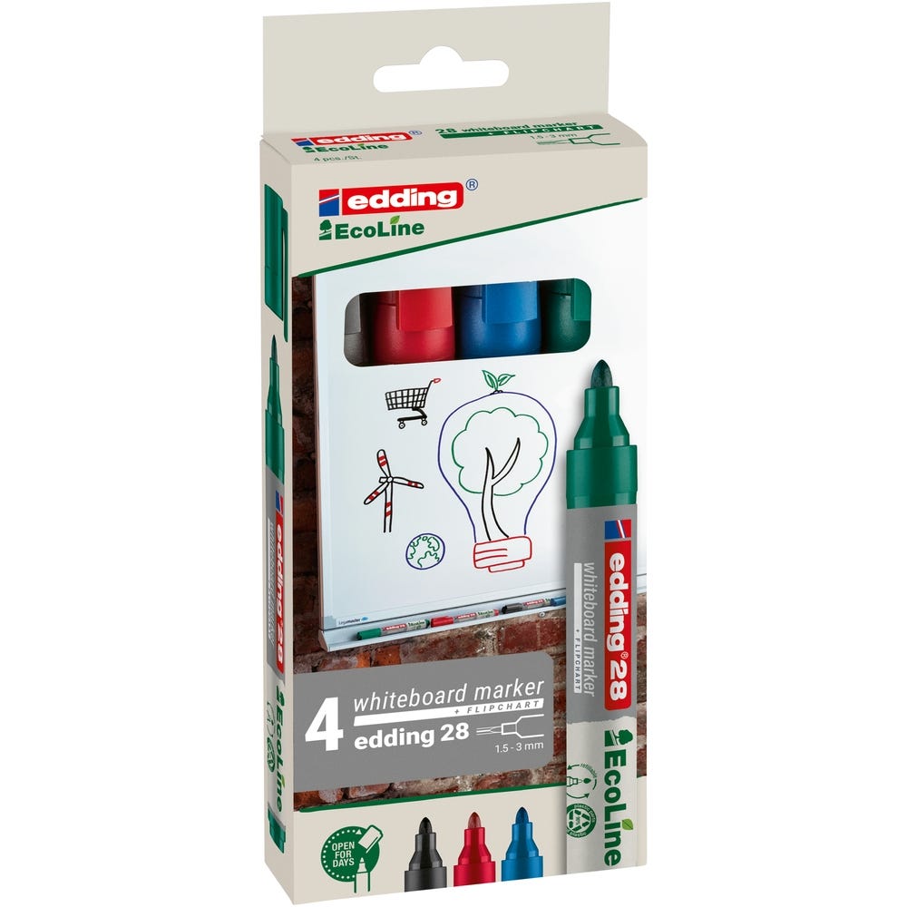 edding Ecoline e-28 Whiteboard Markers Assorted Colours Pack of 4