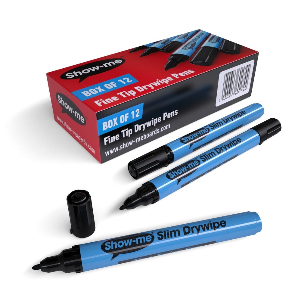 Show-me Slim Drywipe Pens Fine Tip Black Pack of 12