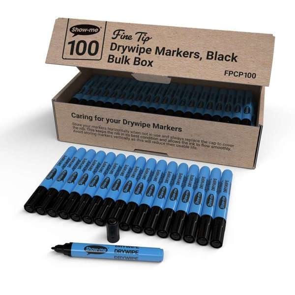 Show-me Slim Drywipe Pens Fine Tip Black Pack of 100