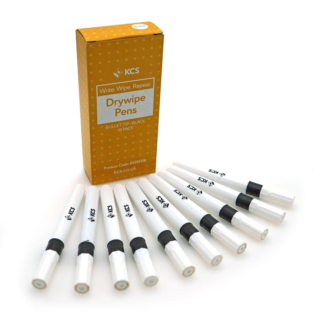 KCS Drywipe Markers Bullet Tip Black Pack of 10