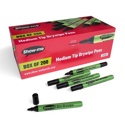 Show-Me Slim Drywipe Pens Medium Tip Black Pack of 200