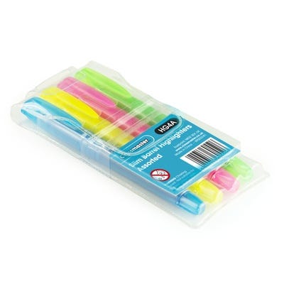 Classmaster Slim Barrel Highlighters Assorted Colours Chisel Tip Pack 4