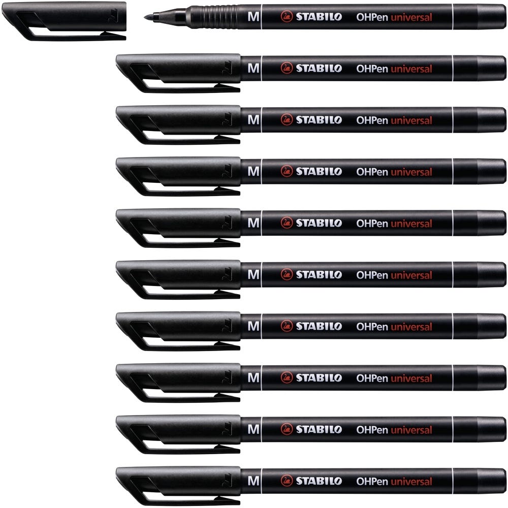 STABILO Permanent OHPens Black Medium Tip Pack of 10