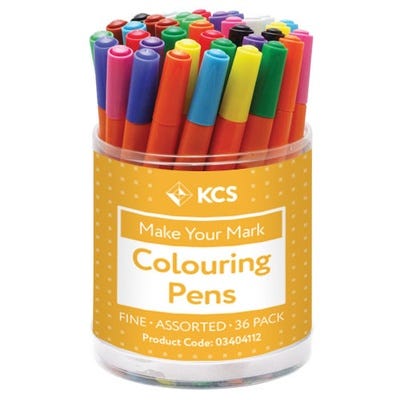 KCS Colouring Pens Fine Tip Assorted Colours Pack of 36
