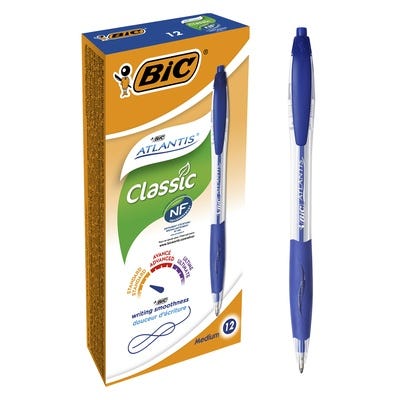 BIC Atlantis Retractable Ballpoint Pens Blue Pack of 12