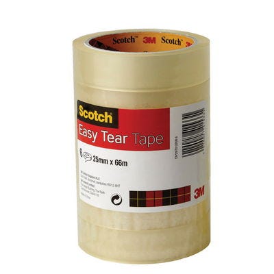 25mm x 66m Scotch Easy-tear Clear Tape Pack 6
