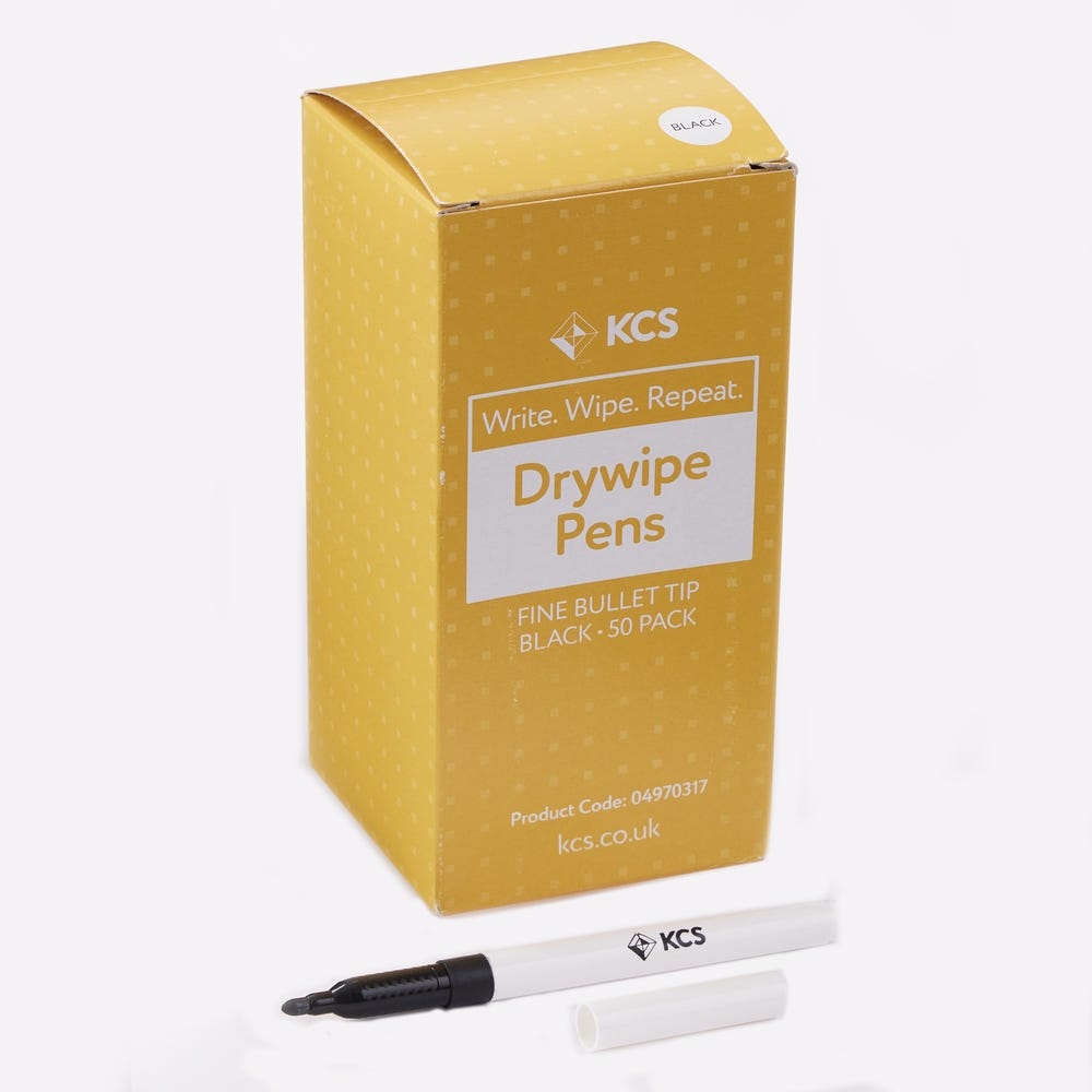KCS Drywipe Markers Slim Bullet Tip Black Box of 50