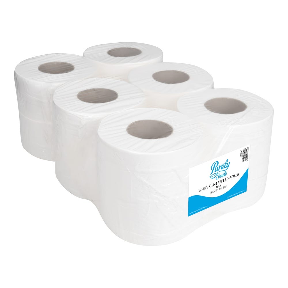 Purely Centrefeed Roll 2 Ply White Pack of 6 of 400 Sheets